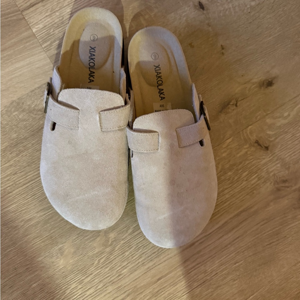 Beige Suede Clogs